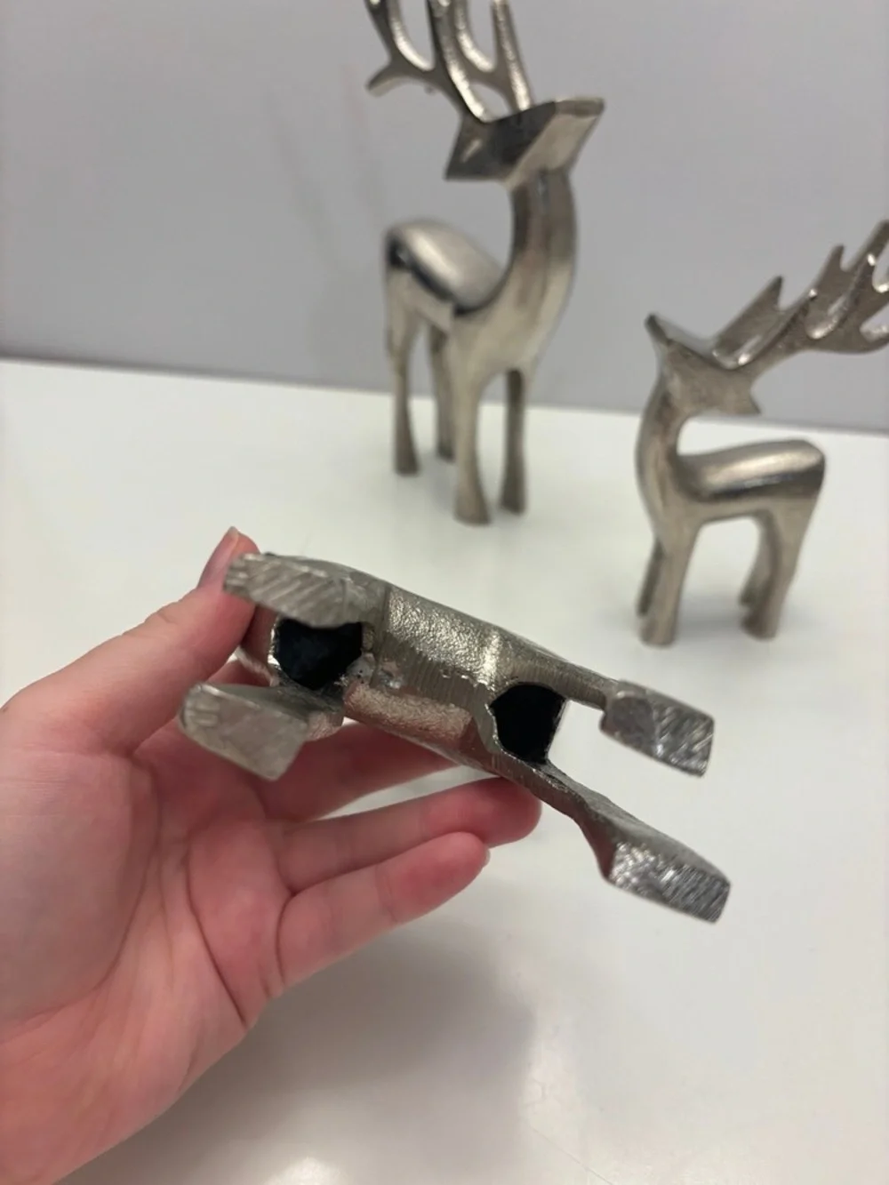 Set of 3 silver reindeer figurines